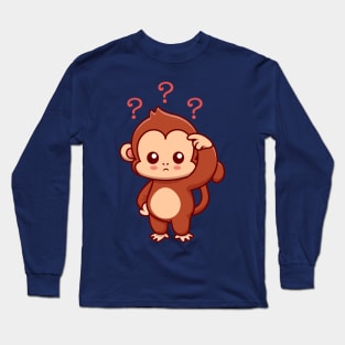 Cute Monkey Confused Cartoon Long Sleeve T-Shirt